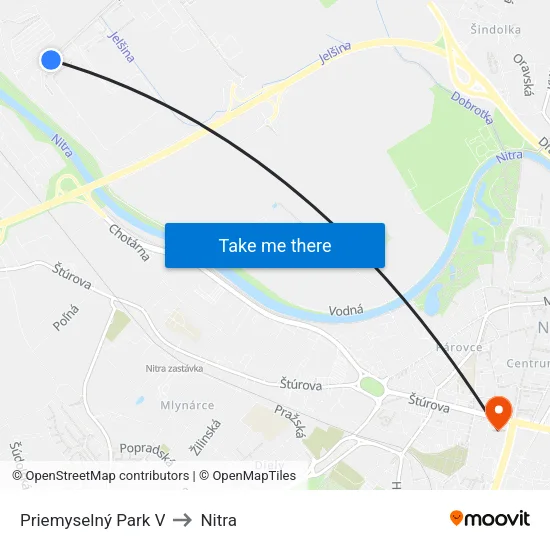 Priemyselný Park V to Nitra map