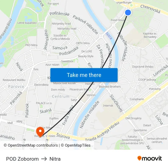 POD Zoborom to Nitra map