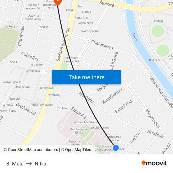 8. Mája to Nitra map