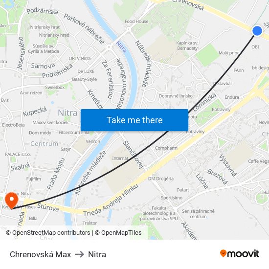 Chrenovská Max to Nitra map