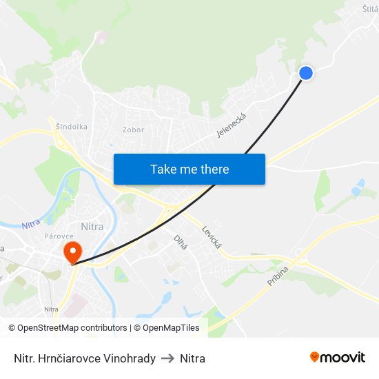 Nitr. Hrnčiarovce Vinohrady to Nitra map