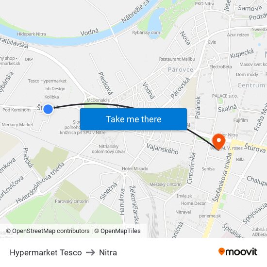 Hypermarket Tesco to Nitra map