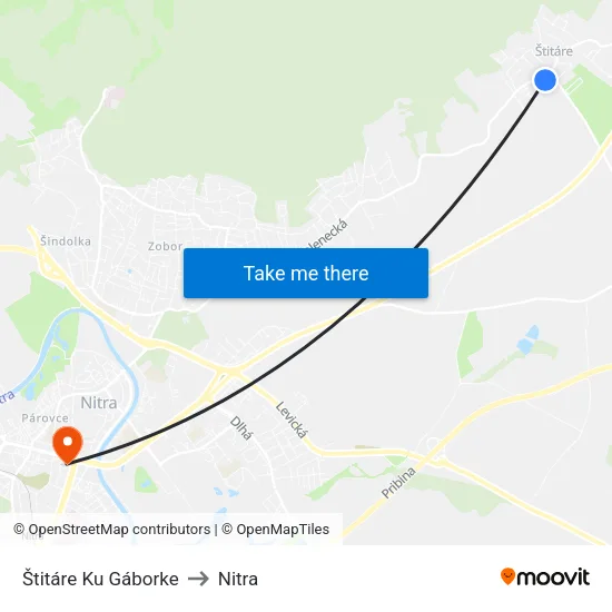 Štitáre Ku Gáborke to Nitra map