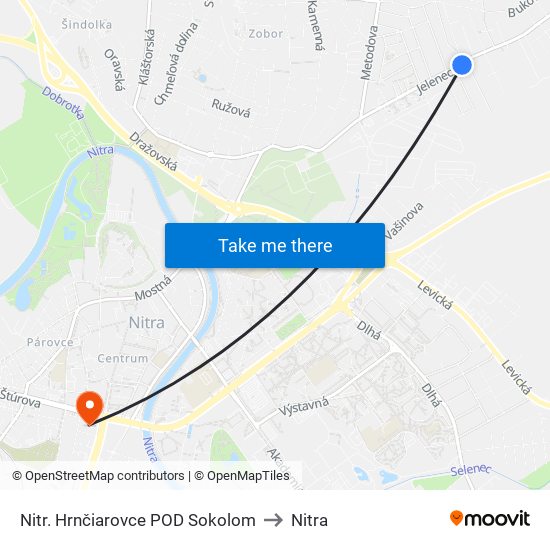 Nitr. Hrnčiarovce POD Sokolom to Nitra map