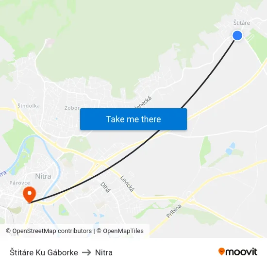 Štitáre Ku Gáborke to Nitra map