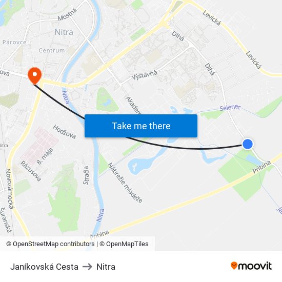 Janíkovská Cesta to Nitra map