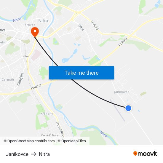 Janíkovce to Nitra map