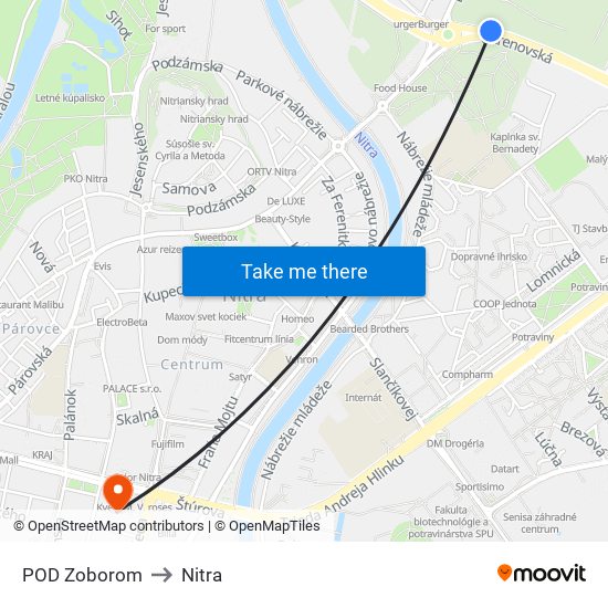 POD Zoborom to Nitra map