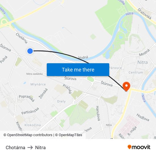 Chotárna to Nitra map