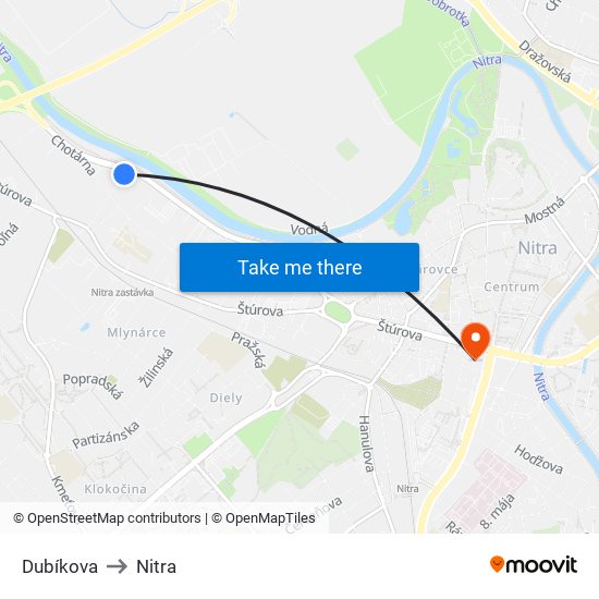 Dubíkova to Nitra map