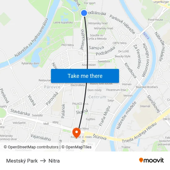 Mestský Park to Nitra map