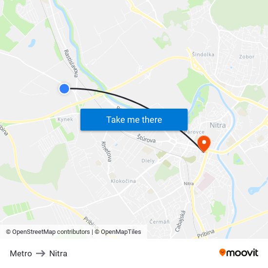 Metro to Nitra map