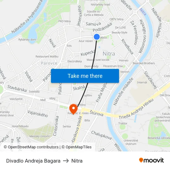 Divadlo Andreja Bagara to Nitra map