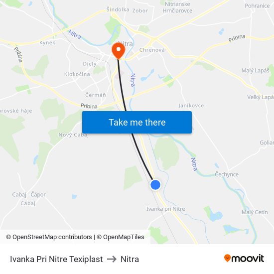 Ivanka Pri Nitre Texiplast to Nitra map