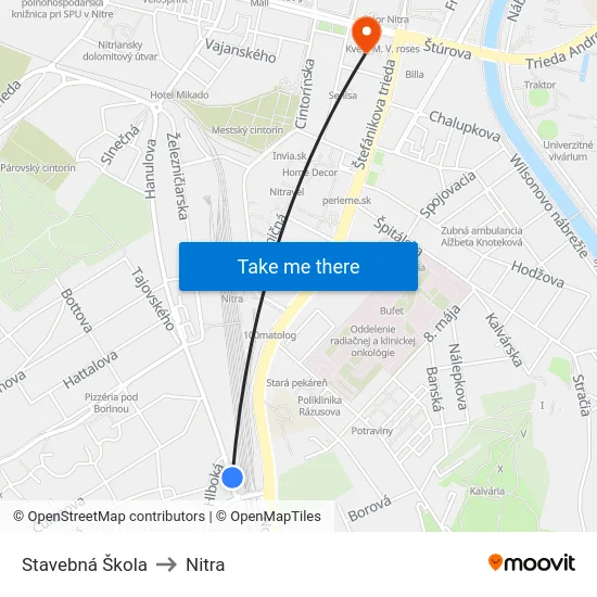 Stavebná Škola to Nitra map