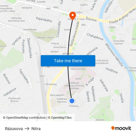 Rázusova to Nitra map