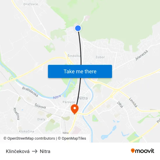 Klinčeková to Nitra map