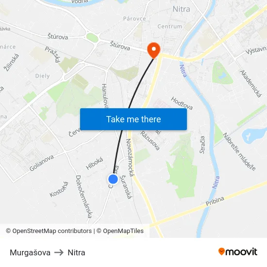 Murgašova to Nitra map