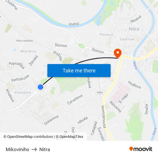 Mikovíniho to Nitra map