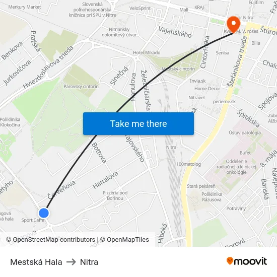 Mestská Hala to Nitra map