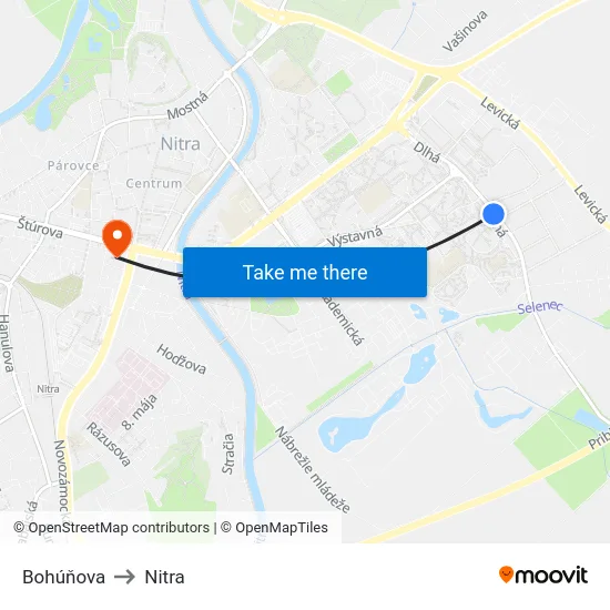 Bohúňova to Nitra map