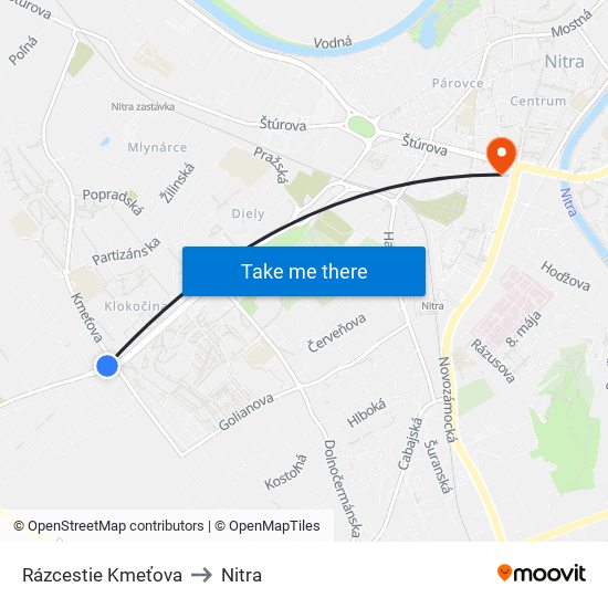 Rázcestie Kmeťova to Nitra map