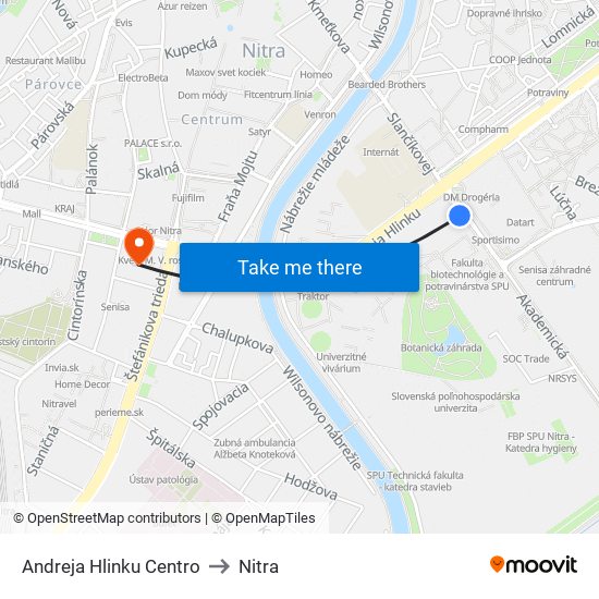 Andreja Hlinku Centro to Nitra map