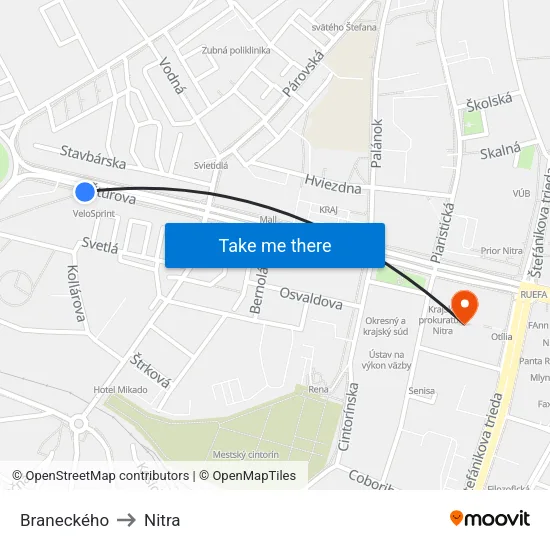 Braneckého to Nitra map