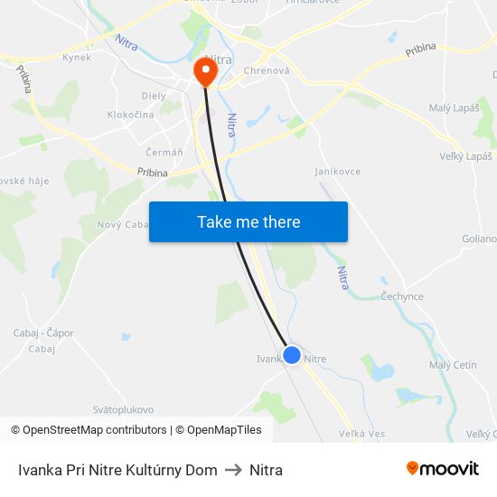 Ivanka Pri Nitre Kultúrny Dom to Nitra map