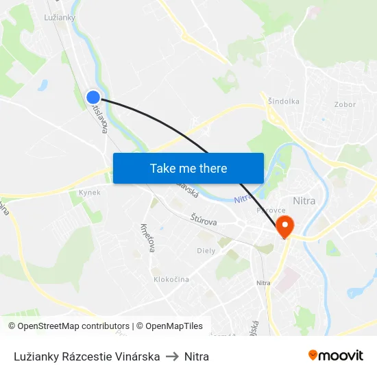 Lužianky Rázcestie Vinárska to Nitra map