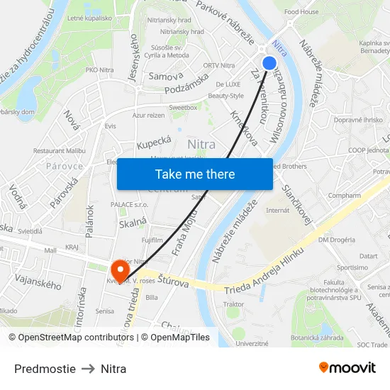 Predmostie to Nitra map