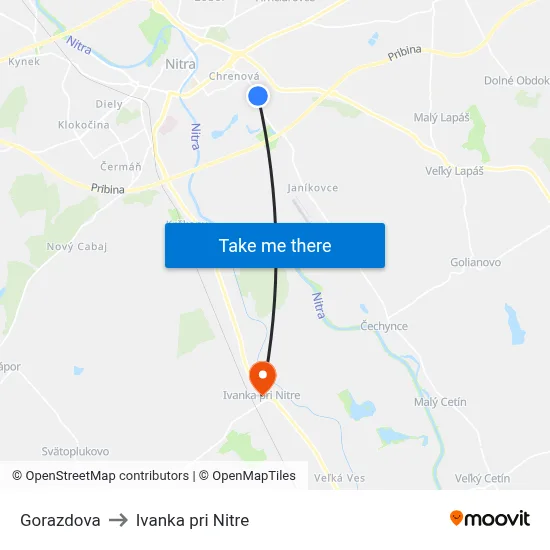 Gorazdova to Ivanka pri Nitre map