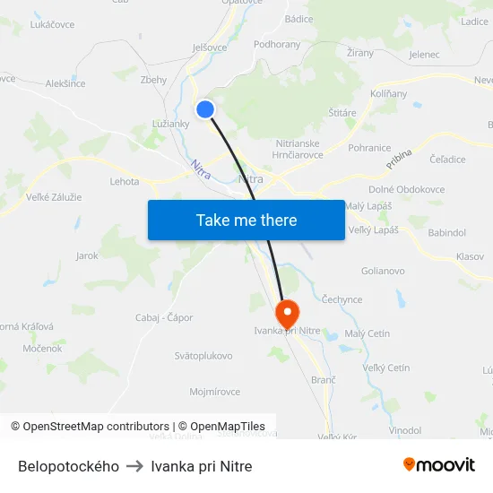 Belopotockého to Ivanka pri Nitre map