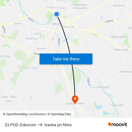 Zš POD Zoborom to Ivanka pri Nitre map