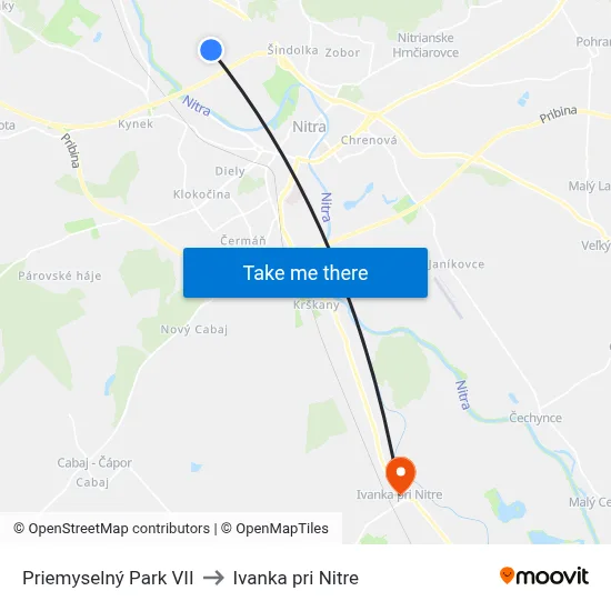 Priemyselný Park VII to Ivanka pri Nitre map