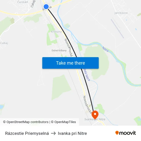 Rázcestie Priemyselná to Ivanka pri Nitre map