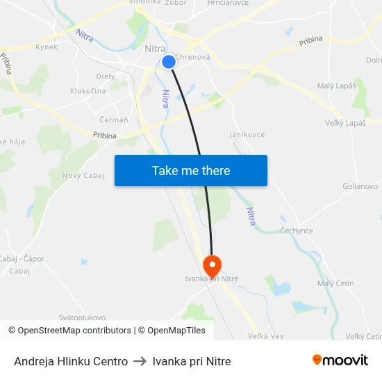 Andreja Hlinku Centro to Ivanka pri Nitre map