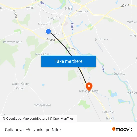 Golianova to Ivanka pri Nitre map