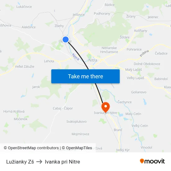 Lužianky Zš to Ivanka pri Nitre map