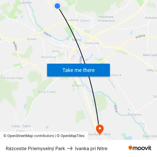Rázcestie Priemyselný Park to Ivanka pri Nitre map
