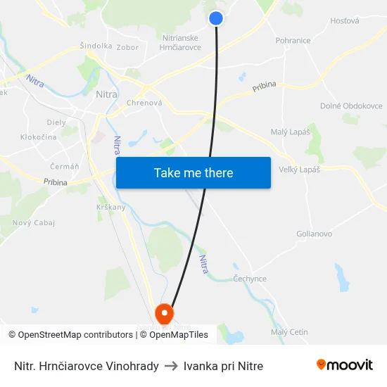 Nitr. Hrnčiarovce Vinohrady to Ivanka pri Nitre map