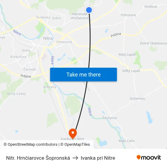 Nitr. Hrnčiarovce Šopronská to Ivanka pri Nitre map