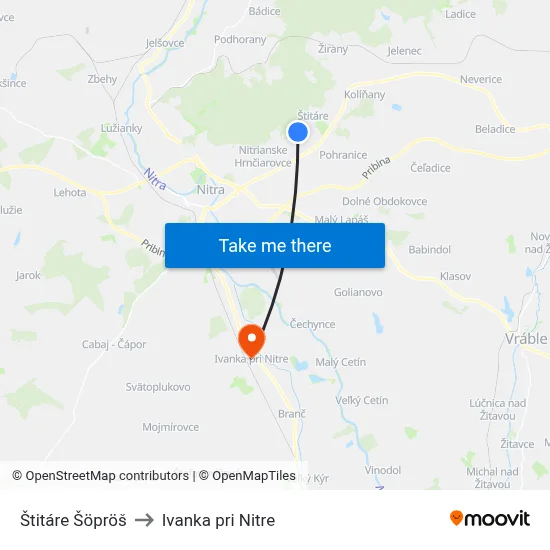 Štitáre Šöpröš to Ivanka pri Nitre map