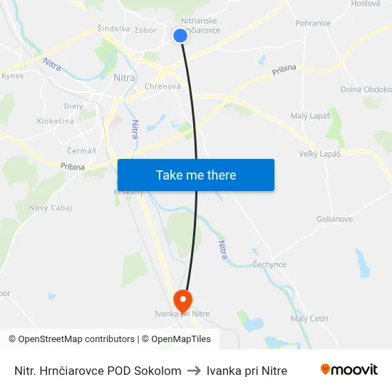 Nitr. Hrnčiarovce POD Sokolom to Ivanka pri Nitre map
