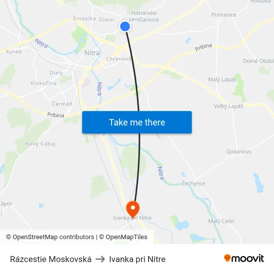 Rázcestie Moskovská to Ivanka pri Nitre map
