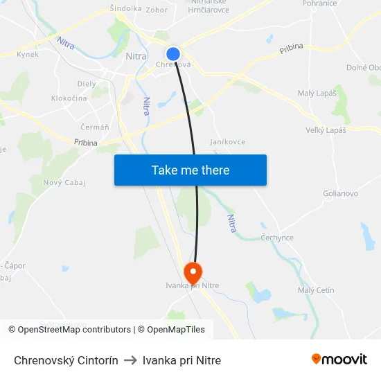 Chrenovský Cintorín to Ivanka pri Nitre map