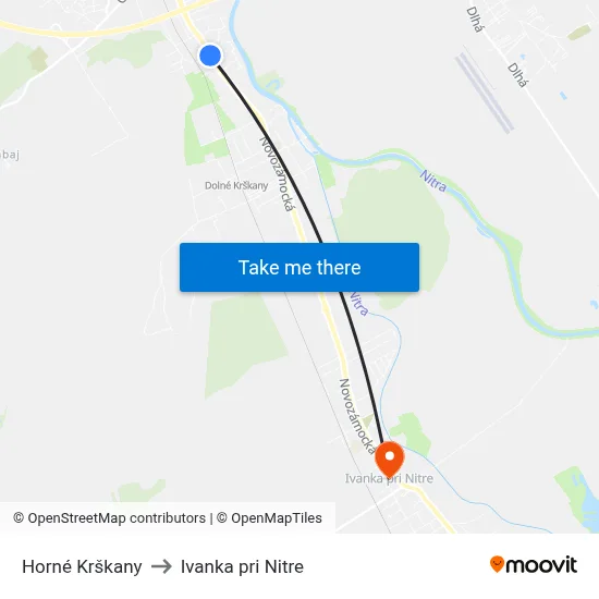 Horné Krškany to Ivanka pri Nitre map