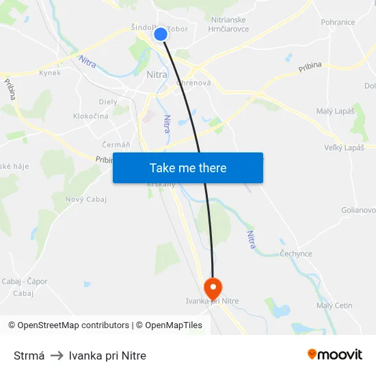 Strmá to Ivanka pri Nitre map