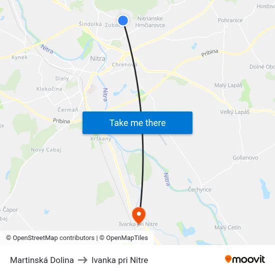 Martinská Dolina to Ivanka pri Nitre map
