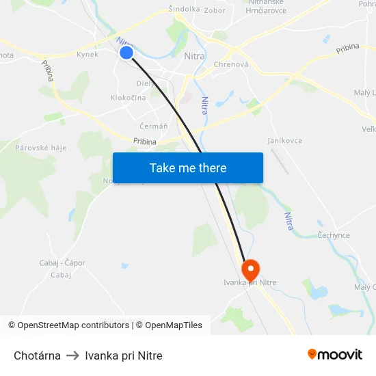 Chotárna to Ivanka pri Nitre map